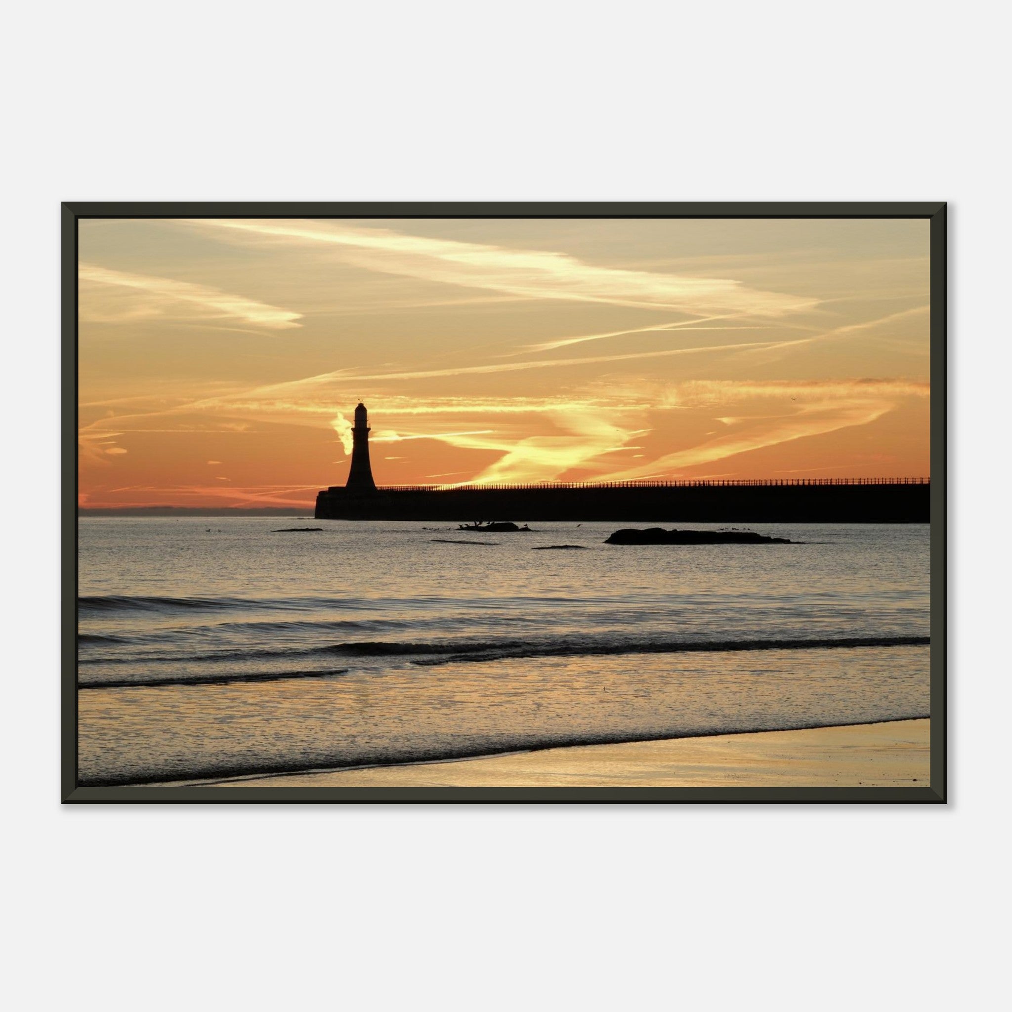 Winter sunrise at Roker Beach - Museum-Quality Matte Paper Metal Framed Poster